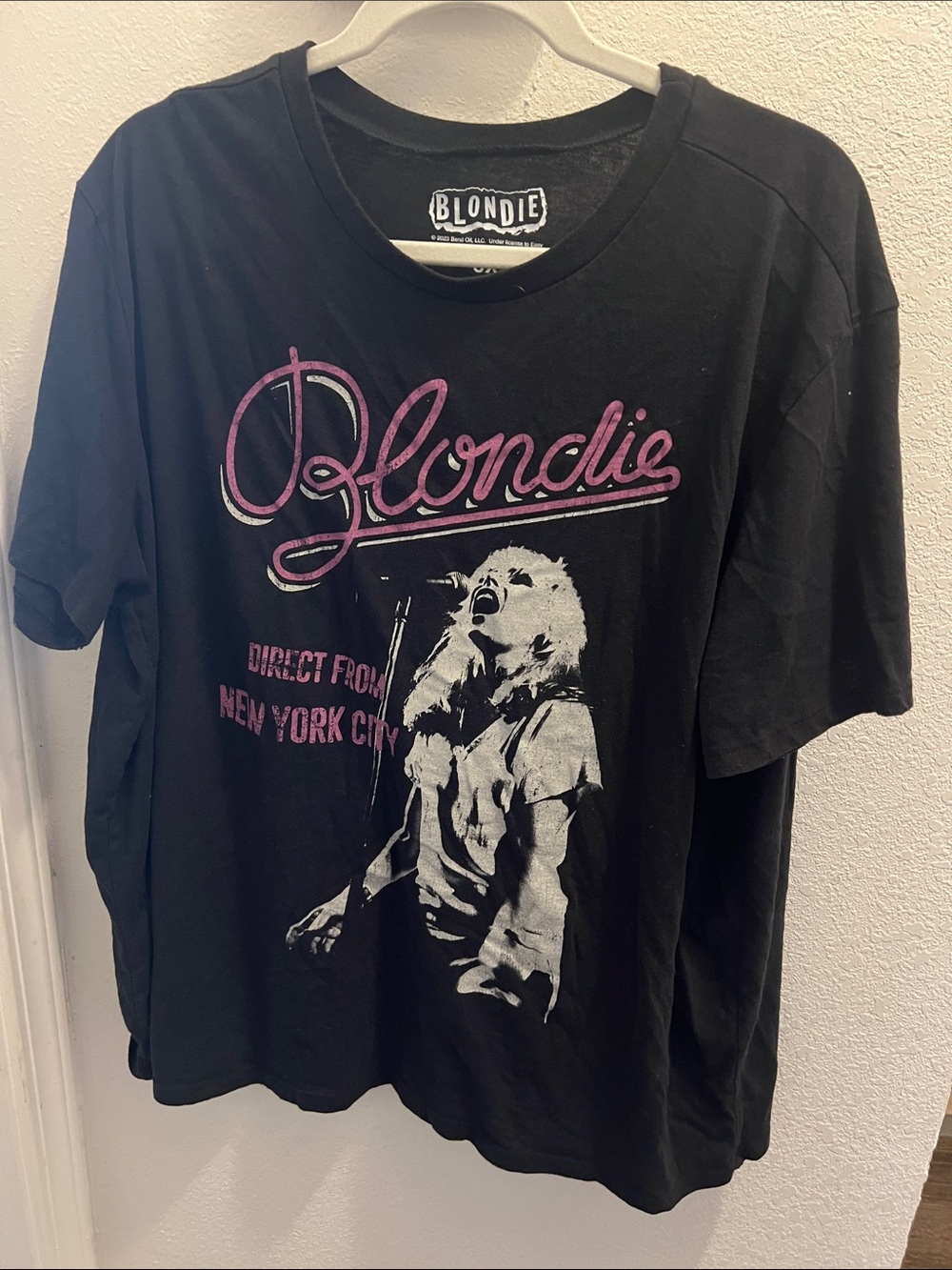 Blondie Graphic Band Tee in Black with Pink Logo